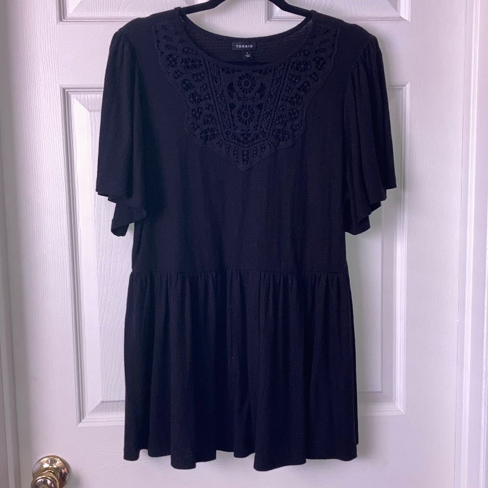 Torrid Babydoll Top with Crochet Detail